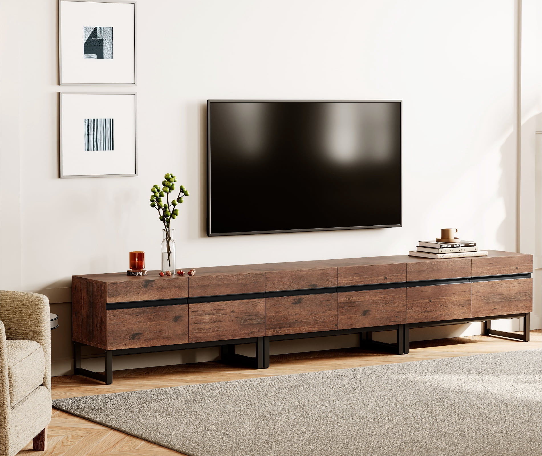 Modern TV Stand for TVs up to 110 inch, 3 in 1 Entertainment Center TV Console with Storage Cabinets and Metal Base,Media Console for Living Room