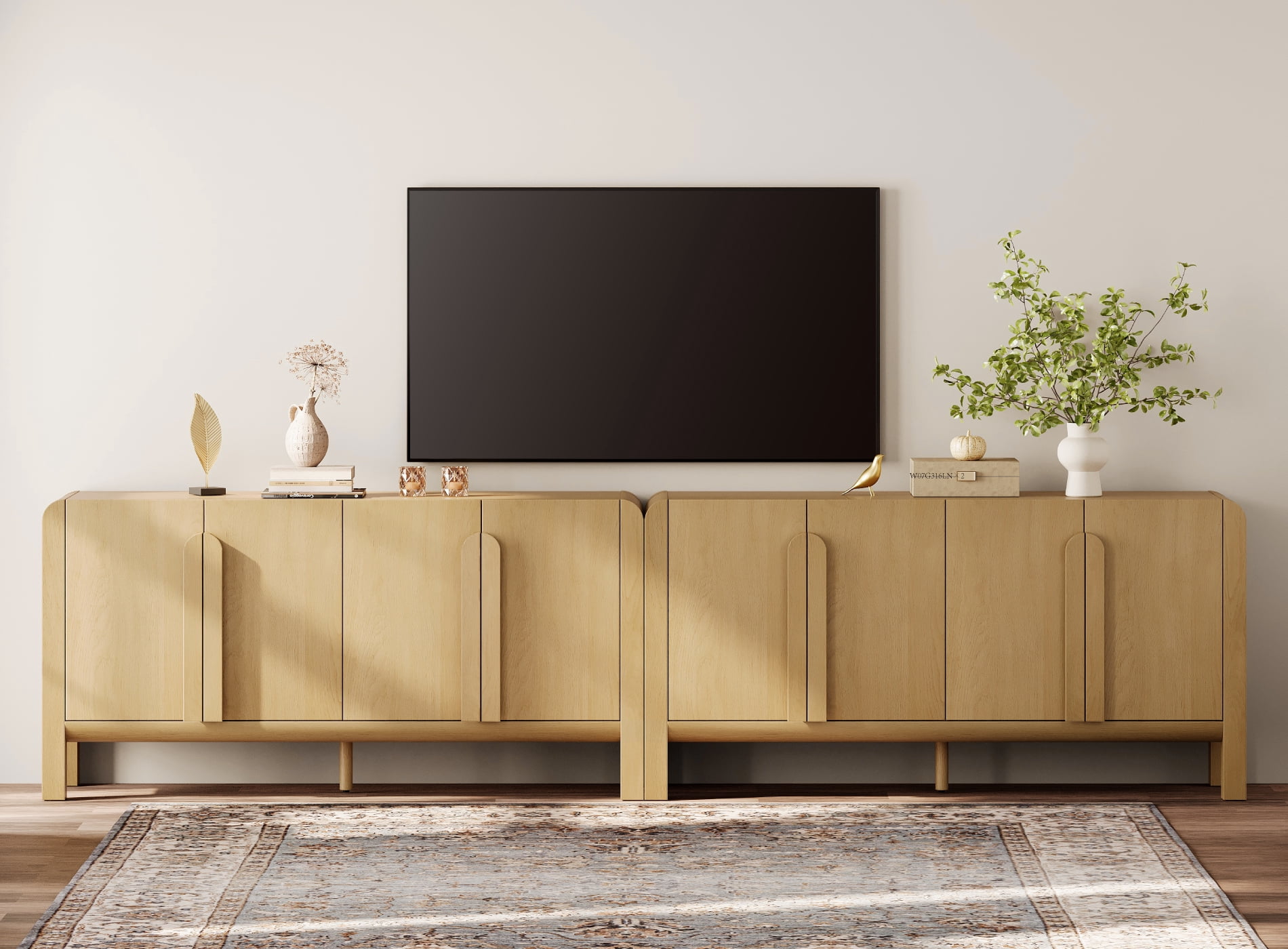 Modern TV Stand for TVs up to 120 inch, 2 in 1 Wood Entertainment Center TV Console with Doors and Adjustable Shelves for Living Room,Bedroom