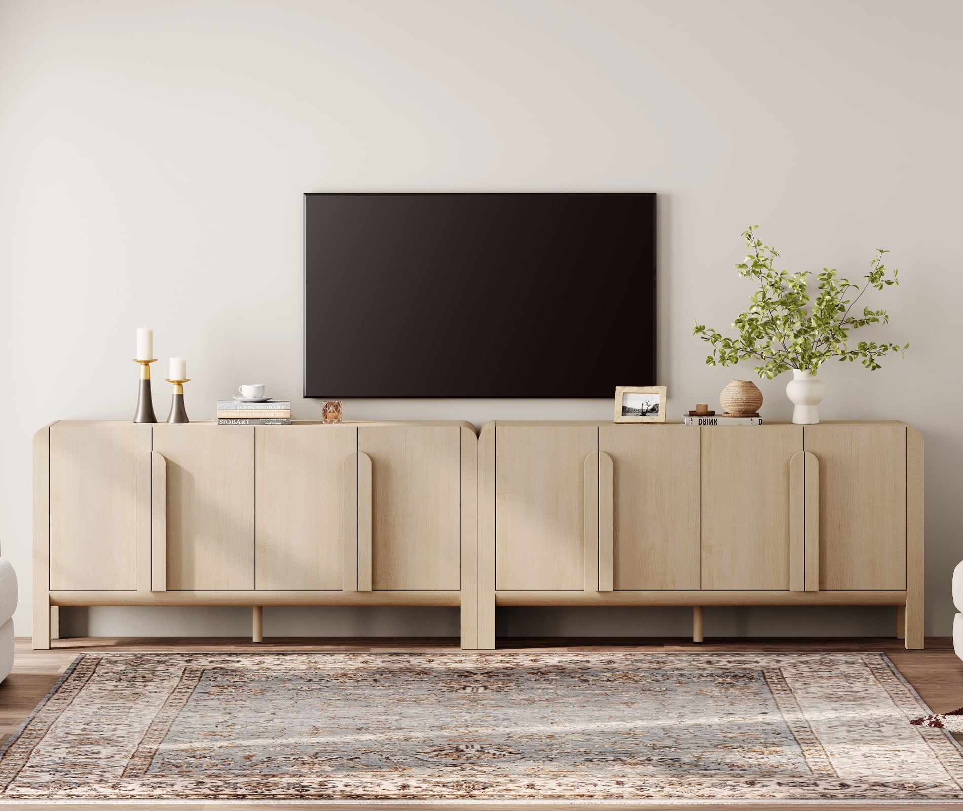 Modern TV Stand for TVs up to 120 inch, 2 in 1 Wood Entertainment Center TV Console with Doors and Adjustable Shelves for Living Room,Bedroom