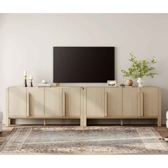 Modern TV Stand for TVs up to 120 inch, 2 in 1 Wood Entertainment Center TV Console with Doors and Adjustable Shelves for Living Room,Bedroom