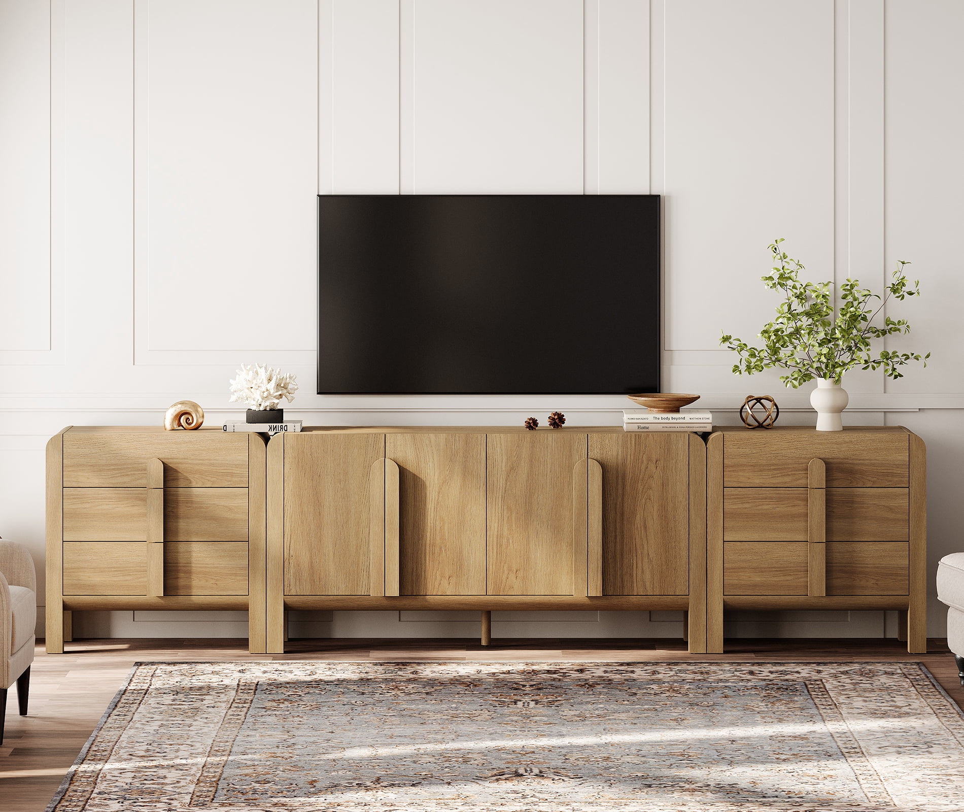Modern TV Stand for TVs up to 120 inch, 3 in 1 Entertainment Center with Adjustable Shelves and 6 Drawers, Large TV Console for Living Room,Bedroom