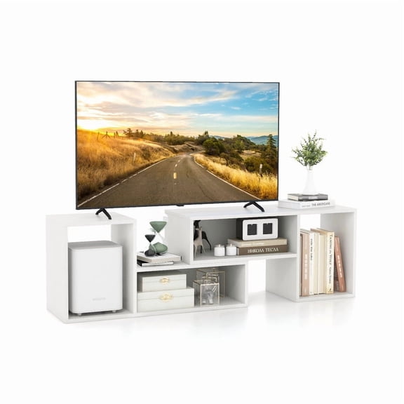 Modern TV Stand for TVs up to 55 Inch, Adjustable Entertainment Center with Storage Cubes for Living Room ,White