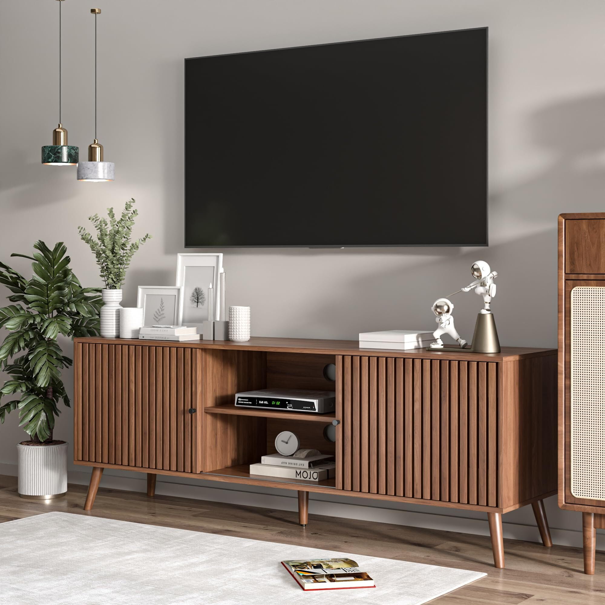 Modern TV Stand for TVs up to 70'', Sliding Doors, Entertainment Center with Storage, Media Console