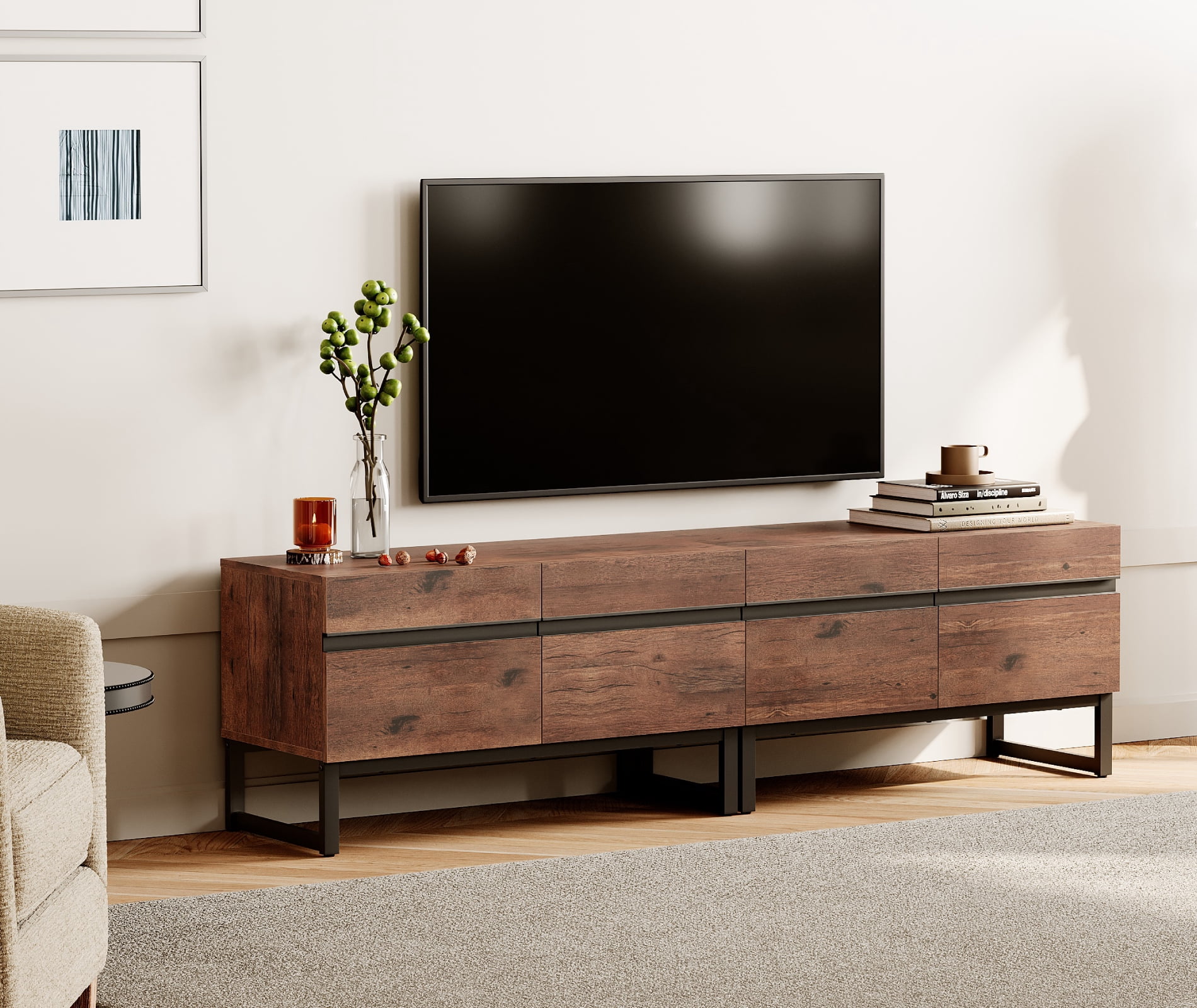 Modern TV Stand for TVs up to 75 inch, 2 in 1 Entertainment Center TV Console with Storage Cabinets and Metal Base,Media Console for Living Room