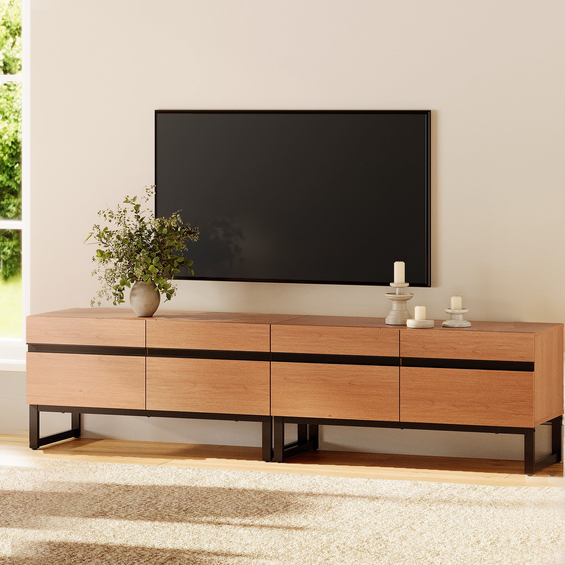 Modern TV Stand for TVs up to 75 inch, 2 in 1 Entertainment Center TV Console with Storage Cabinets and Metal Base,Media Console for Living Room