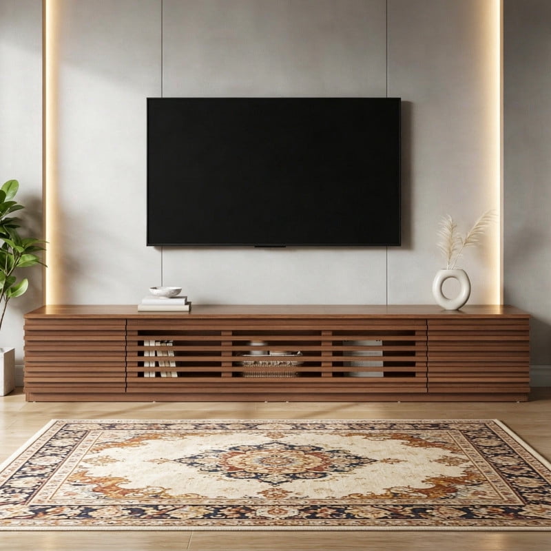 Modern TV Stand for TVs up to 90", Entertainment Center with Cable Holes, Soft-Closing Doors Media Console Cabinet