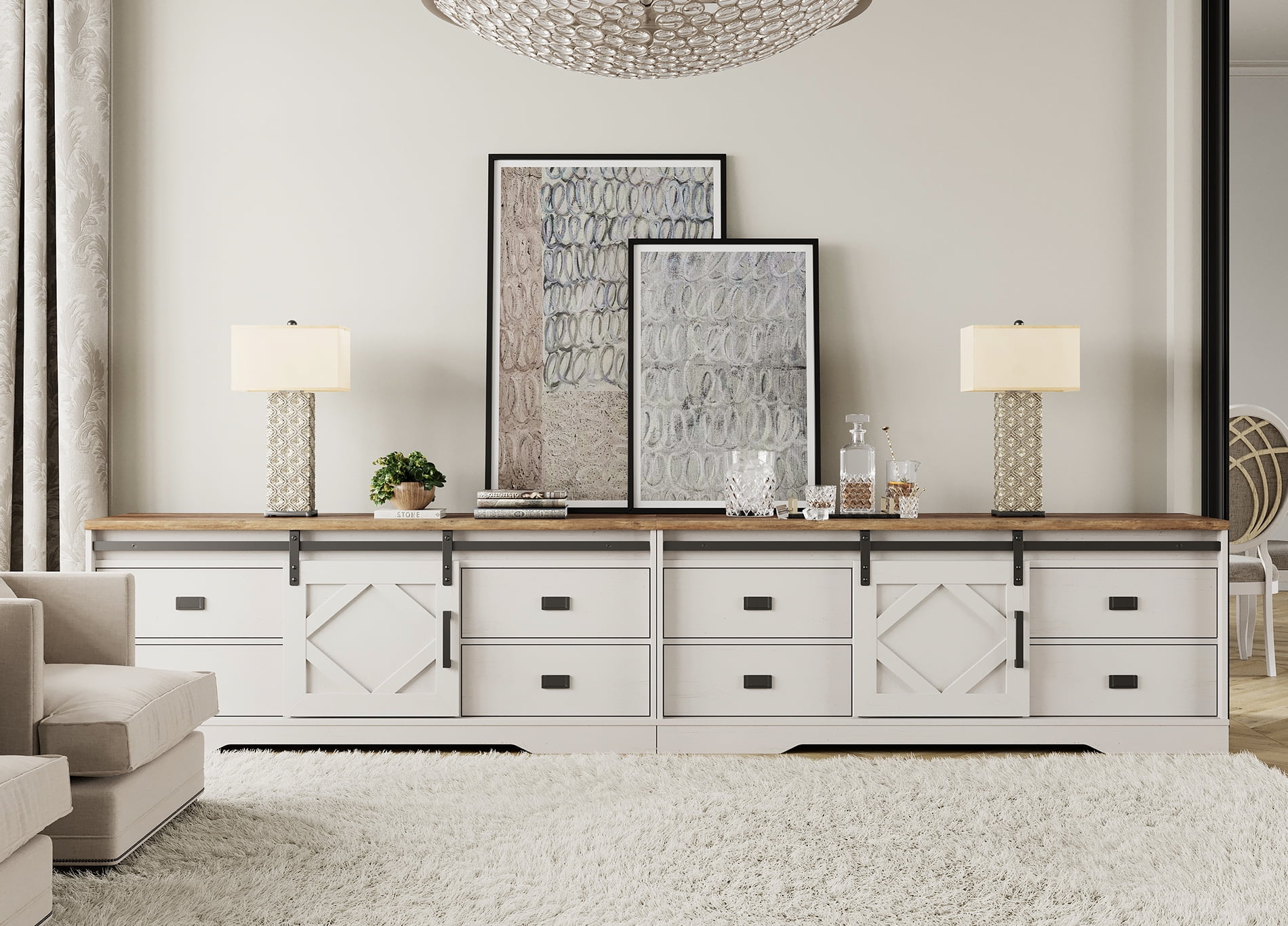 Modern TV Stand for up to 110" TVs with Drawers and Adjustable Shelf for Living Room, Cream White