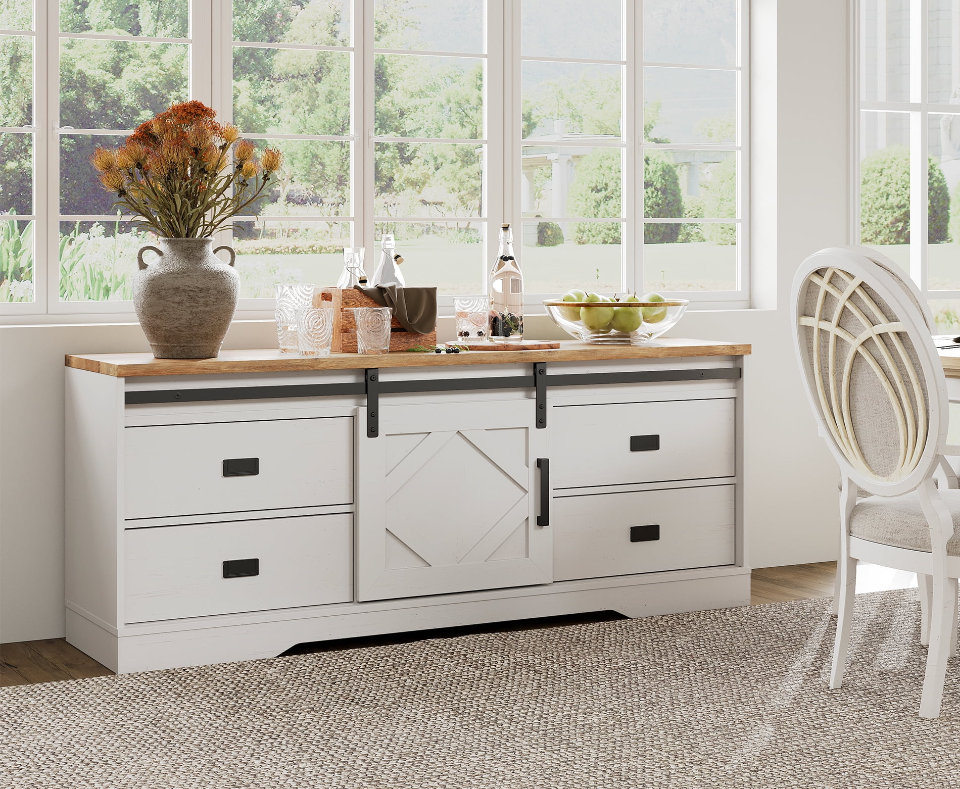Modern TV Stand for up to 70" TVs with Drawers and Adjustable Shelf for Living Room, Cream White