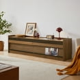 thumbnail image 1 of Modern TV Stand with Ample Storage, 4 Tempered Glass Drawers, Built-in Charging Ports & Ambient LED Lighting, for TVs Up to 79 Inches, Walnut, 1 of 11