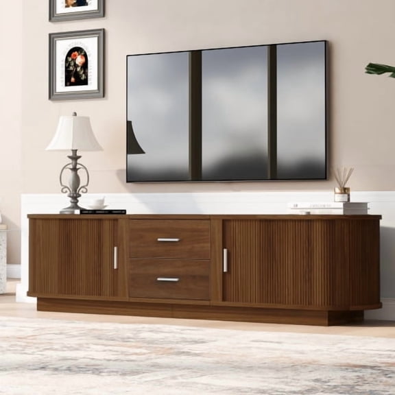 Modern TV Stand with Drawers and Hidden Sliding Storage, Waterproof Surface & Rounded Corners for 65-70" TVs Living Room, Antique Brown