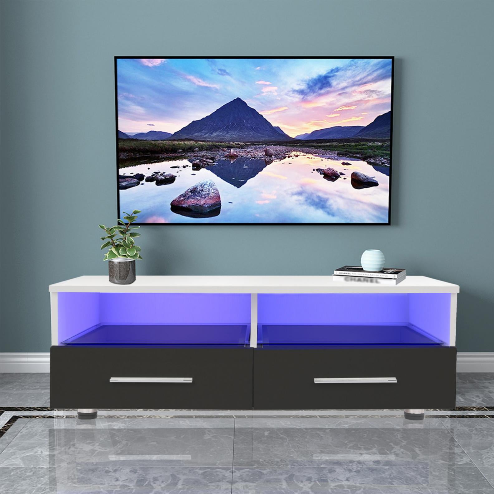 Modern TV Unit 100cm White High Gloss 2 Drawers Stand LED