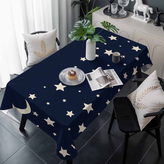 Modern Table Cloth Waterproof Tablecloths, Japanese Style Minimalist Moon Stars Blue Tablecloth Dining Table Cover for Kitchen Party Tabletop Outdoor, Rectangle Tablecloth 54x108 Inch
