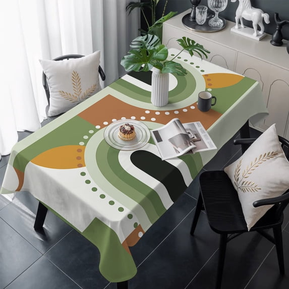 Modern, Table Cloth Waterproof Tablecloths, Middle Century Abstract Geometric Olive Green Tablecloth Dining Table Cover for Kitchen Party Tabletop Outdoor, Rectangle Tablecloth 60x120 Inch