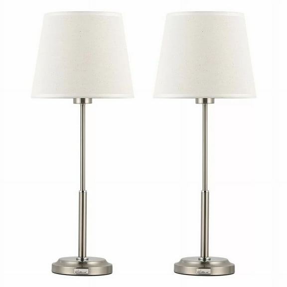 Modern Table Lamp, Bedside Lamp Metal Table Lamp with Round Base (Set of 2) Silver