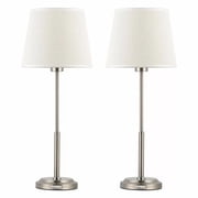 Modern Table Lamp, Bedside Lamp Metal Table Lamp with Round Base Set of 2 Silver