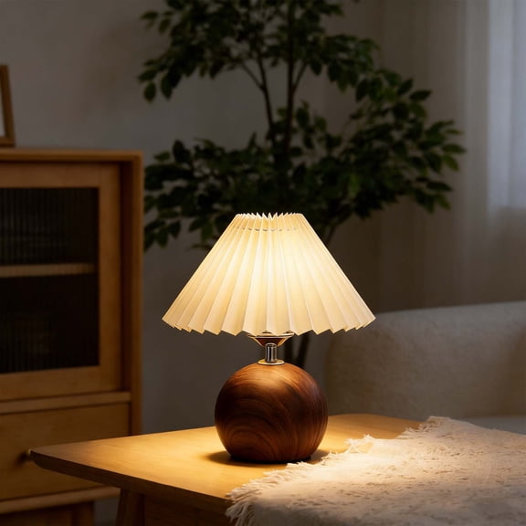 Modern Table Lamp with Ceramic Base for Home Office, Living Room, Bedroom, and Entryway Decor, Small Accent Light with Fabric Shade, 12.5 Inches Height