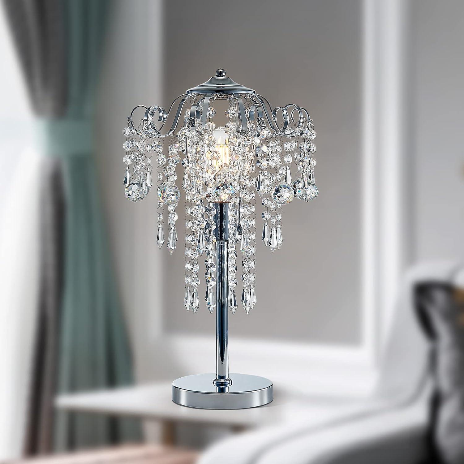 Modern Table Lamp Chrome Metal and Clear Crystal Bedside Table Lamp End ...