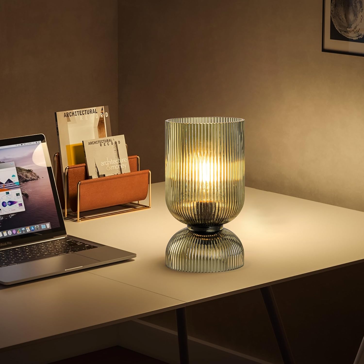 Modern Table Lamp,Glass Mid Century Lamp with Green Glass Shade ...