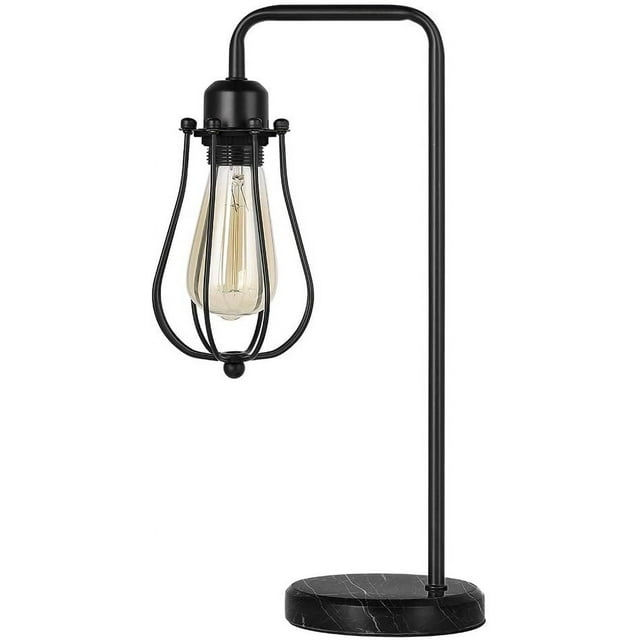 Modern Table Lamp, Industrial Nightstand Lamp with Marble Base Black