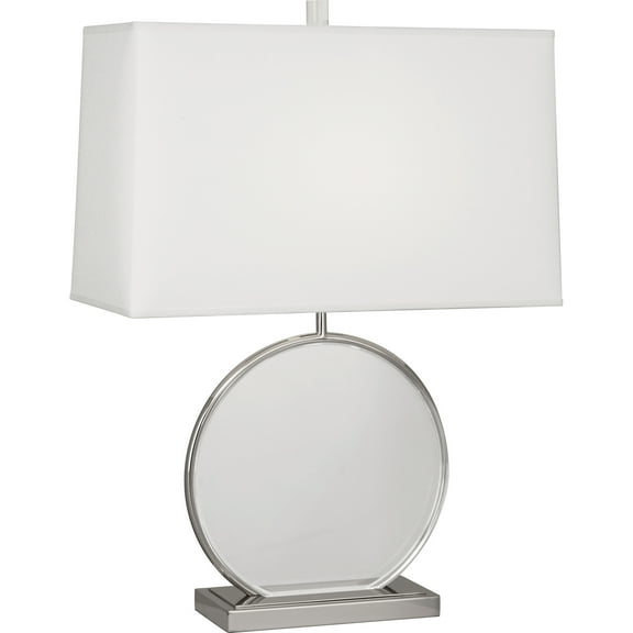 Modern Table Lamp with Polished Nickel Finish & Lucite Accents - Rectangular Dupioni Fabric Shade - 27.5 Height, E26 Socket - Stylish Lighting Fixture for Home & Office