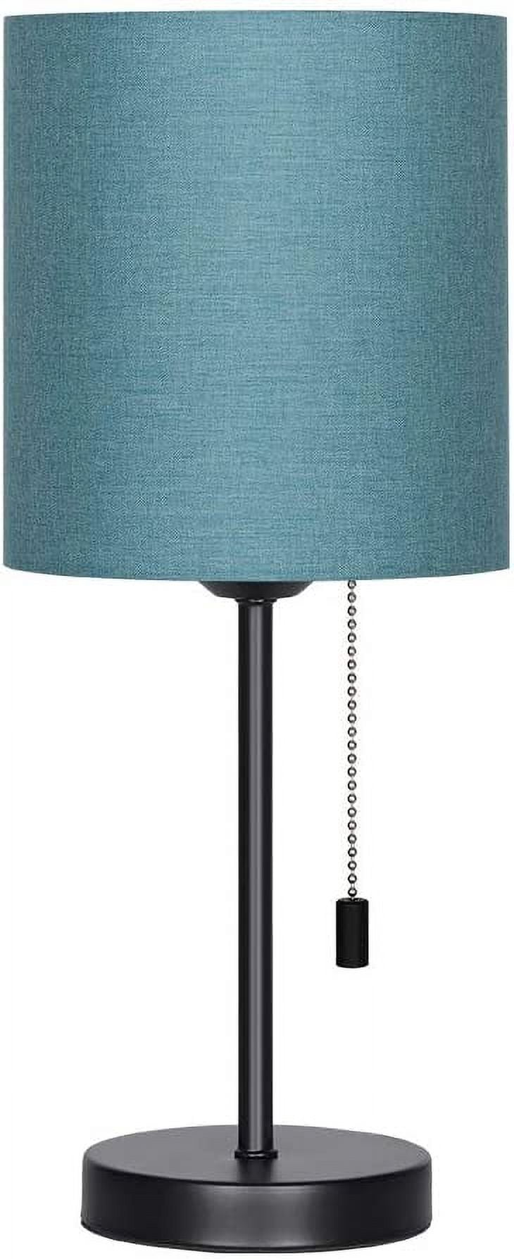 NEX Modern Table Lamp, Simple with Blue Fabric Shade, Pull Chain Switch