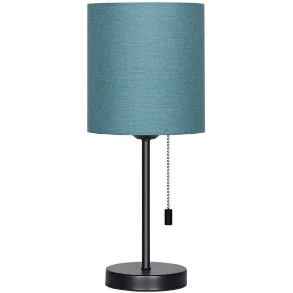 NEX Modern Table Lamp, Simple with Blue Fabric Shade, Pull Chain Switch
