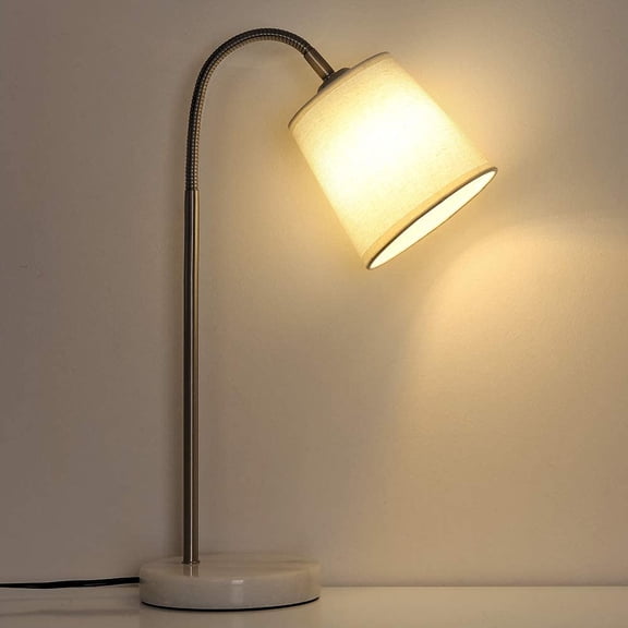 Modern Table Lamp-bedside Lamp with Flexible Gooseneck Tube and White Marble Base for Office, Bedroom, Dormitory Work Light.