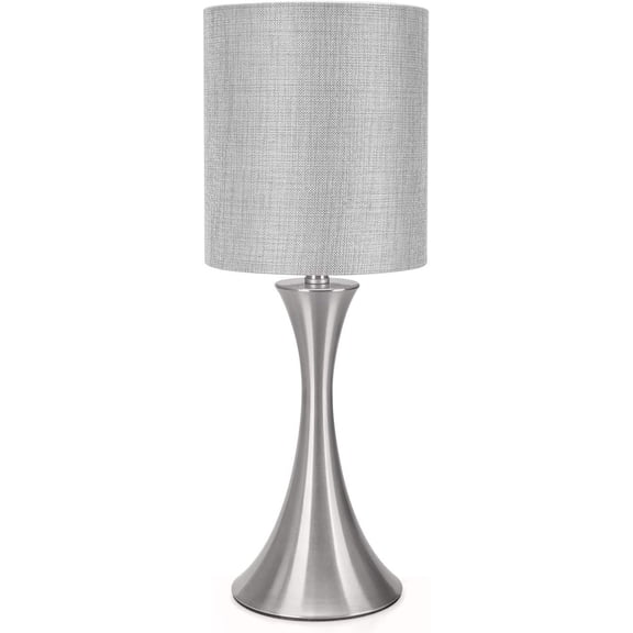 Modern Table Lamp with 3-Way Touch Dimming, Metal Base Bedside Lamp, Simple Grey Shade Nightstand Lamp for Bedroom, Living Room, Office