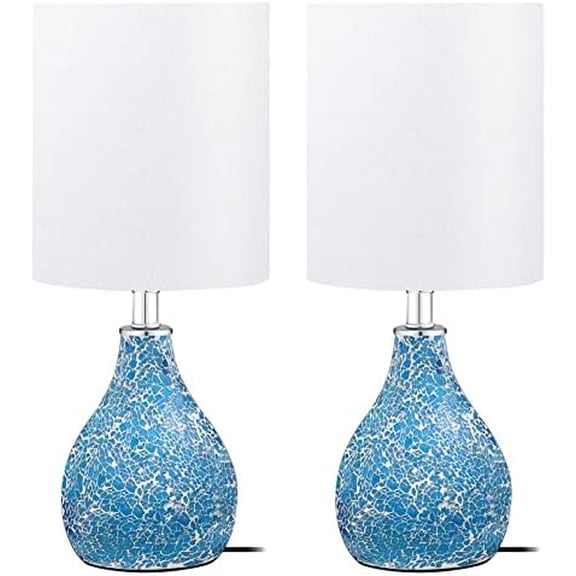 Modern Table Lamps Set of 2, Blue Gourd Design Mosaic Tiled Glass 17.5" Bedside Lamp,for Bedroom Living Room Home Office Desk Nightstand Table Lamp$$Tools & Hardware Other