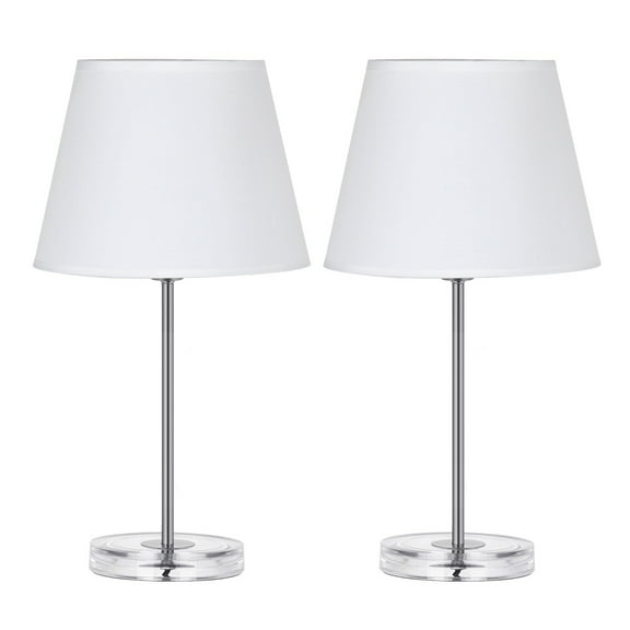 Modern Table Lamps Set Of 2- Bedside Lamps With Acrylic Base, Nightstand Lamps Silver, White Fabric Shade
