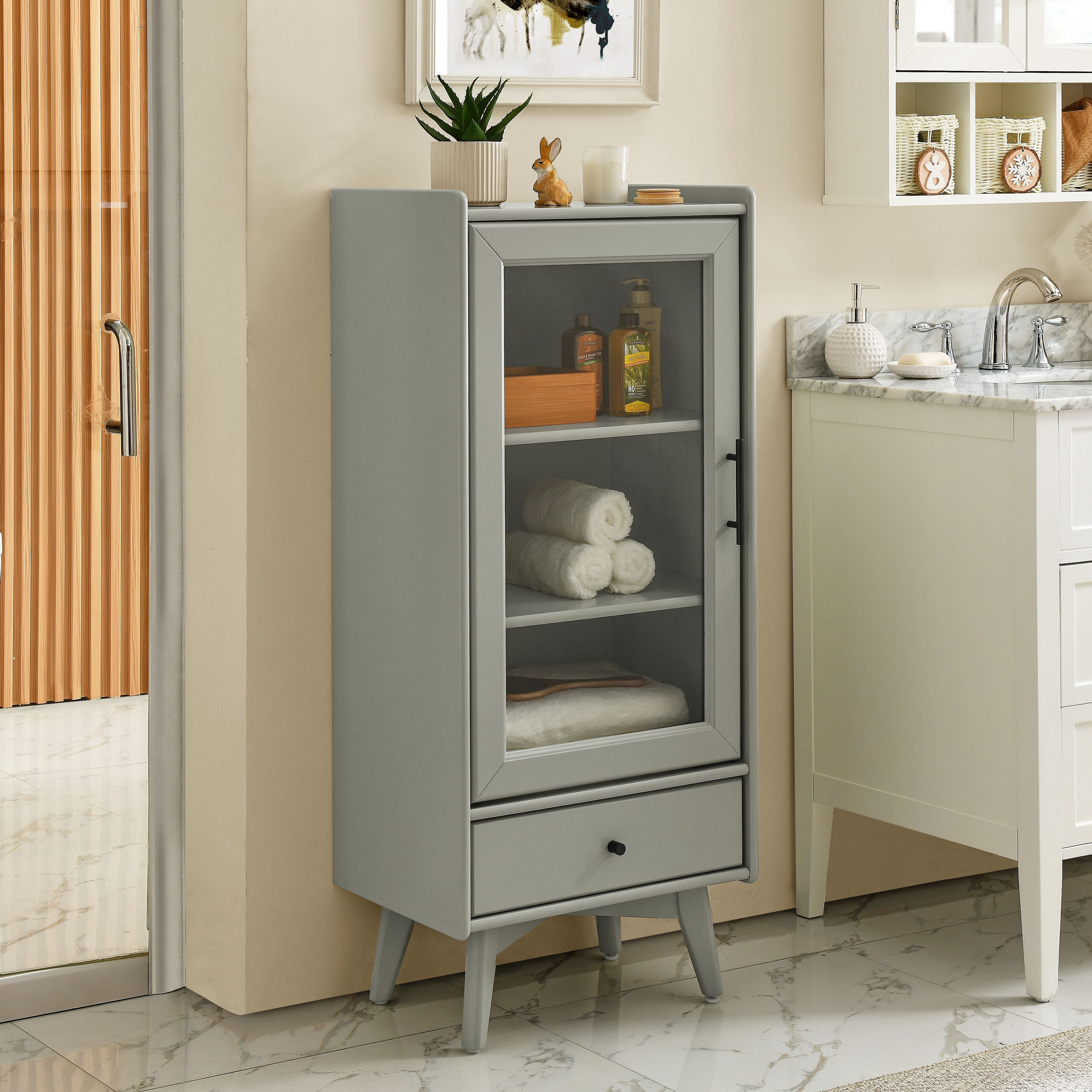 Modern Tall Bathroom Storage Cabinet, Floor Freestanding Cabinet with ...