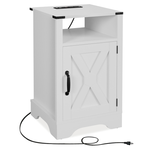 Modern Tall Dorm Wooden White Nightstands Bedside Tables With Charging