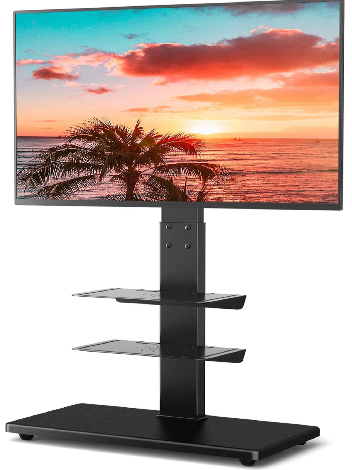 Rfiver Modern Floor TV Stand for 40 to 75 inch Flat Panel TVs 3 Shelf Upgraded Black