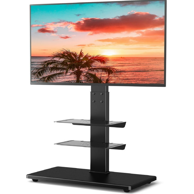 Rfiver Modern Floor TV Stand for 40 to 75 inch Flat Panel TVs 3 Shelf Upgraded Black