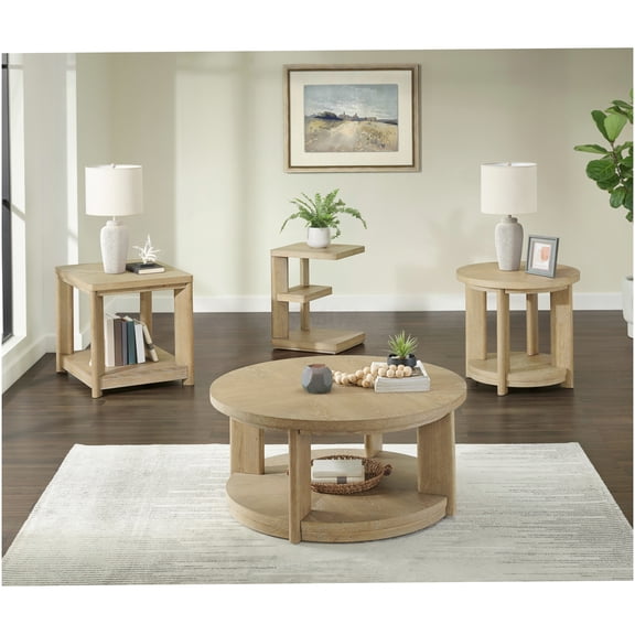 Modern Tan End Table for Living Room, Solid Wood Side Table with Easy Assembly and Contemporary Sand Dune Finish
