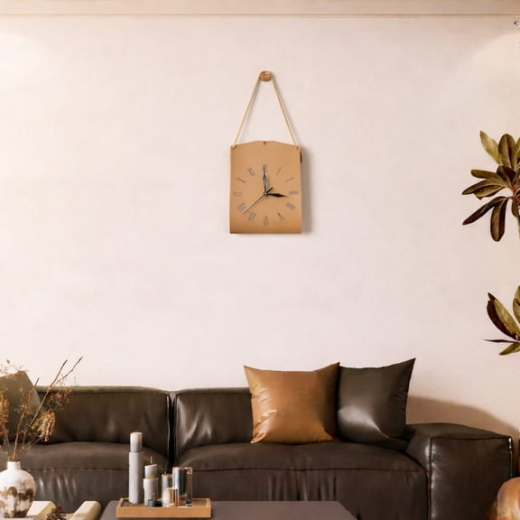Modern Tan Leather Wall Clock, 12-Inch Silent Decorative Clock w/ Roman Numerals