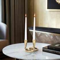 Modern Taper Candle Holder - Sculptural Aluminum Design with Elegant Finish - Decorative Accent for Dining Table, Living Room, or Bedroom - Contemporary Home Decor - 4" Gold