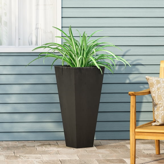 Modern Tapered Concrete Planter for Outdoor Plants, Lightweight Durable Garden Decor with Smooth Finish, No Assembly Required, 13x13x28.5 Inches