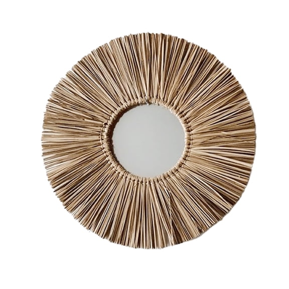 Modern Tapestries 15.7inches Round Hanging Wall Mirror Decorative Straw Rope Wall Mounted Mirror Straw Rope And Wooden Beads E