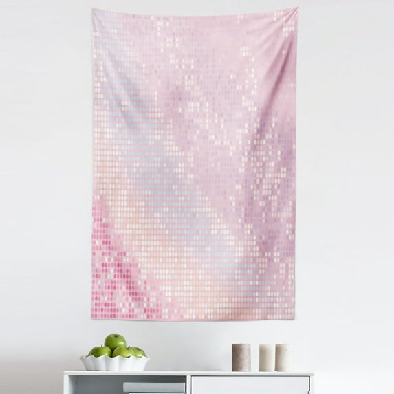 Modern Tapestry, Abstract Pattern in Pastel Pink Tones Retro Disco Style Party Theme Art, Fabric Wall Hanging Decor for Bedroom Living Room Dorm, 5 Sizes, Pale Pink Pale Pink, by Ambesonne