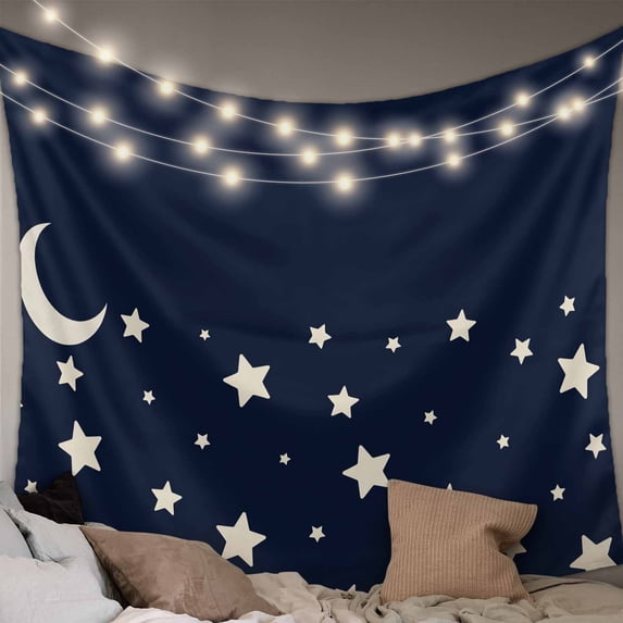 Modern Tapestry for Bedroom Wall Hanging Tapestry, Japanese Style Minimalist Moon Stars Blue Ceiling Backdrop Tapestries Poster Blanket Wall Decor for Teens Room Living Room Dorm 59" x 90"