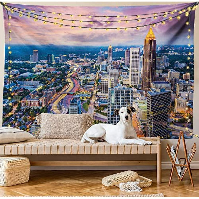 Modern Tapestry King Size Atlanta City Skyline At Sunset With Syk Georgia Town American View Wall Hanging Bedspread Bed Cover Wall Decor 104 X 88