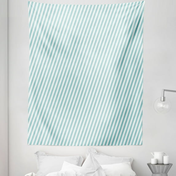 Modern Tapestry, Soft Colored Skewed Bold Stripes Lines Contemporary Style Simplistic Design, Fabric Wall Hanging Decor for Bedroom Living Room Dorm, 5 Sizes, Pale Blue White, by Ambesonne