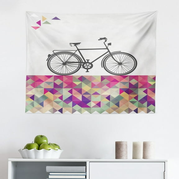 Modern Tapestry, Striped Tree Silhouettes in Spring Fall Winter Summer Seasons Artwork Composition, Fabric Wall Hanging Decor for Bedroom Living Room Dorm, 2 Sizes, Multicolor, by Ambesonne