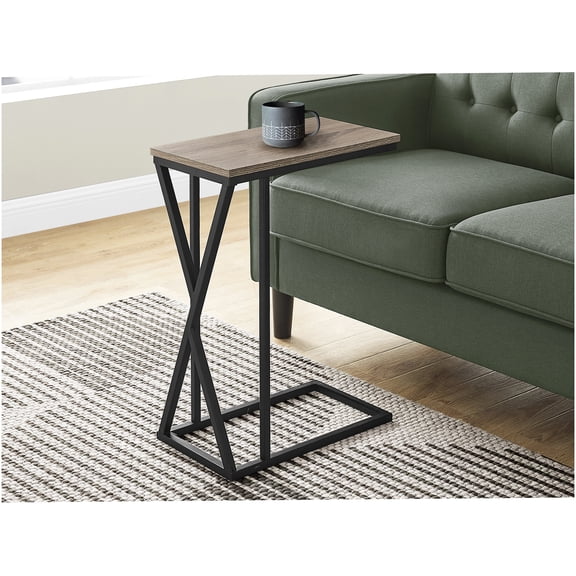 Modern Taupe C-Shaped Sofa Side Table with Black Metal Frame for Living Room & Bedroom