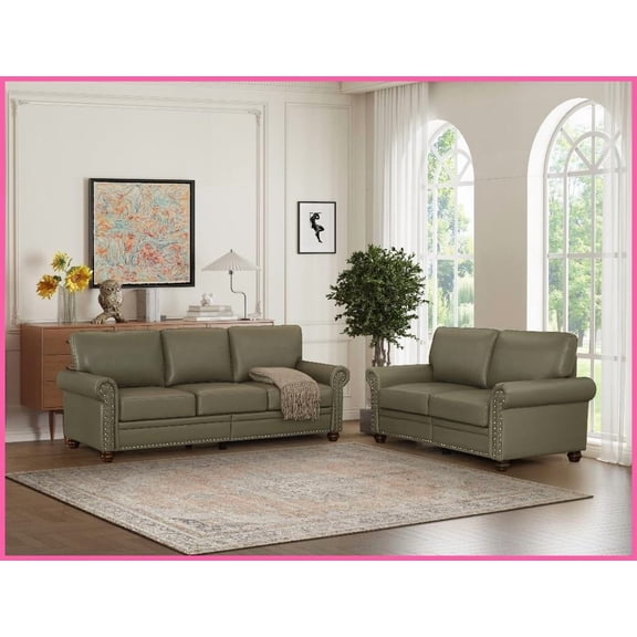 Modern Taupe Faux Leather 2+3 Sectional Sofa with Storage for Living Room