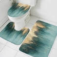 thumbnail image 1 of Modern Teal Gold Bathroom Rugs Set Abstract Shinny Gradient Geometric Lines Non Slip Absorbent Soft Bath Mats 3 Piece Set with Bathroom Rug, U-Shaped Floor Mat, Toilet Seat Cover Small Size, 1 of 9