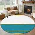 thumbnail image 1 of Modern Teal Gold Round Area Rug 8Ft Washable Large Circle Rugs for Living Room Dorm, Minimalist Geometric Yellow Striped Non-Slip Carpet Floor Mats Indoor Outdoor Carpet Runner Aesthetic Home Decor, 1 of 8