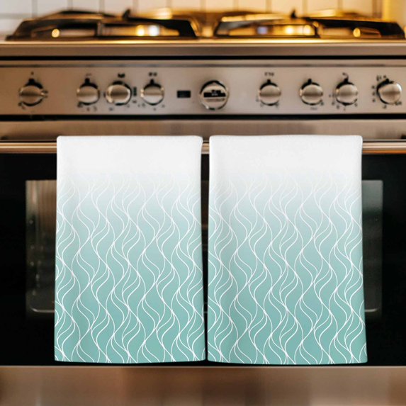 Modern Teal Green Kitchen Towels Set of 1, Abstract Ombre Geometric Morocco Absorbent Dish Towels for Kitchen, Microfiber Hand Towel, Quick Drying Tea Towel for Cleaning Decorative Dishcloths
