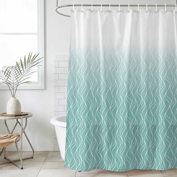 Modern Teal Green Shower Curtain Set, Waterproof Shower Curtains for Bathroom, Abstract Ombre Geometric Morocco Washable Fabric Cloth Bath Curtain for Bathtub Decoration with Hooks 72x78 Inches